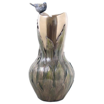 Pleione and Blue Tit Vase, Cold Cast Bronze