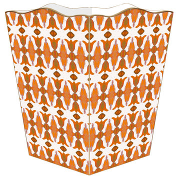 WB7788LP-Spice Market Orange Laura Park Wastepaper Basket, Scalloped Top