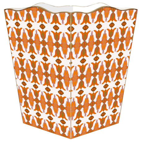 WB7788LP-Spice Market Orange Laura Park Wastepaper Basket, Scalloped Top