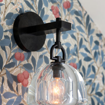 Cambridge, MA Wall Sconce & Botanical Wallpaper Detail – Whole Home Renovation