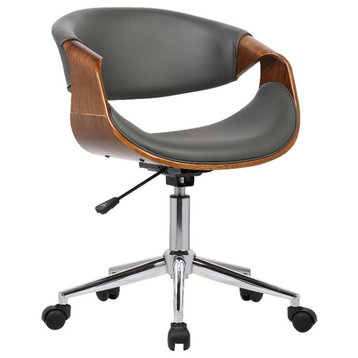 Armen Living Geneva Modern Faux Leather & Metal Office Chair in Gray/Chrome