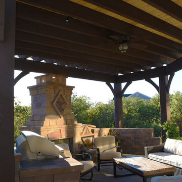 Timber Pavilion w/ Fireplace, Waterfall Fountains & BBQ Bar