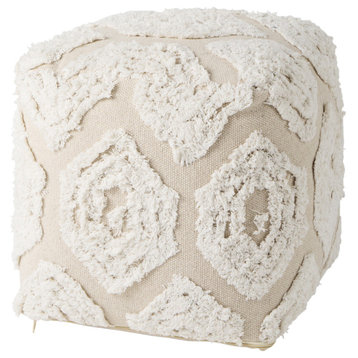 Ekanta 16Lx16Wx16H Cream/Beige Patterned Cotton Pouf