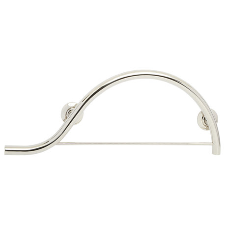 30" Designer Curved/Waved Bathroom Shower Grab Bar With Towel Bar, Polished, Left-Handed