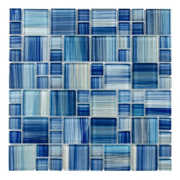 MTO0090 Modern Modular Blue Yellow Glossy Glass Mosaic Tile