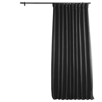 Faux Linen Extra Wide Room Darkening Curtain Single Panel, Essential Black, 100wx108l