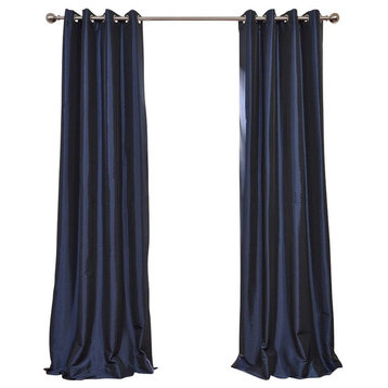 Navy Blue Grommet Blackout Faux Silk Taffeta Curtain Single Panel, 50"x84"