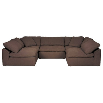 Puff 5 Pc Slipcovered Modular Sectional Sofa Performance Fabric Brown