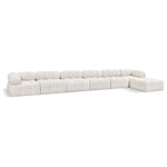 Meridian Furniture - Ames Boucle Fabric L-Shaped Modular Sectional, Cream, 7-Piece: 4 Armless Chair, 2 Corner Chair, 1 Ottoman - Introduce a touch of modern sophistication to your living area with the exquisite Ames Boucle Fabric Sectional. With plush cream boucle fabric and unique design, it will elevate the visual appeal of your living space. This elegant and captivating sectional can be mixed and matched with other pieces from the collection to create an endless array of stunning looks. So, get ready to transform your living area into an inviting and stylish haven with the Ames Boucle Fabric Sectional.