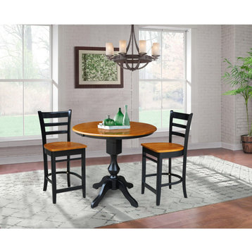 36" Round Counter Height Extension Dining Table with 12" Leaf and 2 Stools