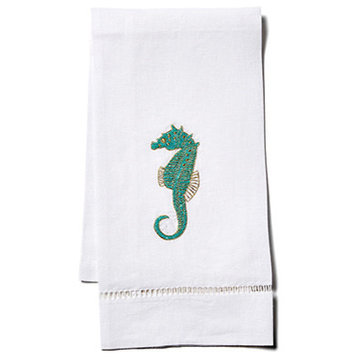 Seahorse Fingertip Towel, White Linen