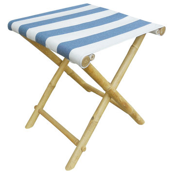 Foldable Bamboo Stool, Navy and White Stripes