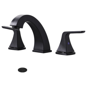 8 Inch Widespread Double Handles Bathroom Faucet With Pop Up Drain, Matte Black