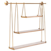 Set of Two Gold Finish Shelves with Hooks