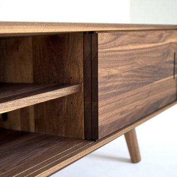 Solid Black Walnut Media Console/ TV Stand/ Cabinet with Beveled Edges