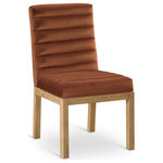 Meridian Furniture - Evelyn Upholstered Dining Chair, Cognac, Velvet, Natural Finish - Transform your dining area with the Evelyn dining chair, featuring luxurious cognac velvet upholstery. Supported by rich natural solid ash wood legs and detailed with deep channel tufting, this chair exudes both durability and opulence. The 460 GSM velvet offers a sumptuous texture, while the contemporary design ensures it makes a striking addition to any space. This chair seamlessly blends style and comfort, perfect for creating a refined dining experience.