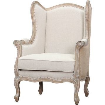 Guinevere Wingback Chair, Light Sand and Burlap