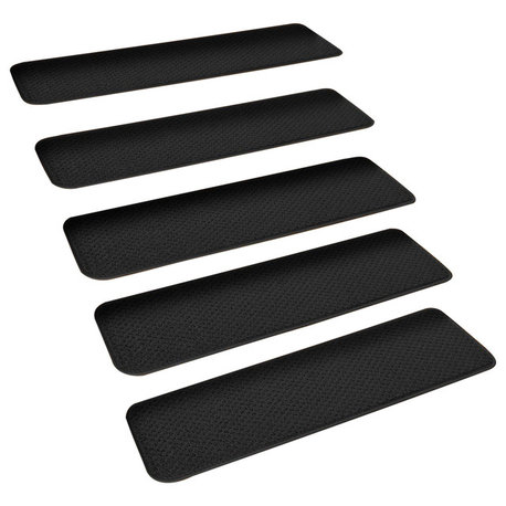 Set of 15 Skid-Resistant Carpet Stair Treads Black, 8"x30"