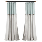Triangle Home Fashions - Linen Button Single Window Panel, Blue/White, 95"x40" - Add the elegance of linen to your home with these farmhouse chic curtains. Color blocking is always in style and we love the details of pleats and buttons. Slight weave variations are authentic to this natural fiber blend and create a one-of-a-kind look.1 Window Panel: 95"H x 40"W