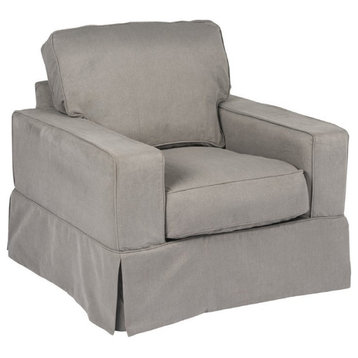 Sunset Trading Americana Box Cushion Fabric Slipcovered Chair in Gray