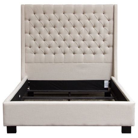 Park Avenue Linen Tufted Bed With Vintage Wing, Desert Sand, Eastern King