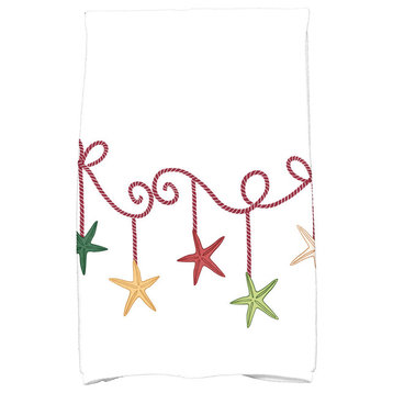 Starfish Ornaments Decorative Holiday Geometric Print Hand Towel, Cranberry