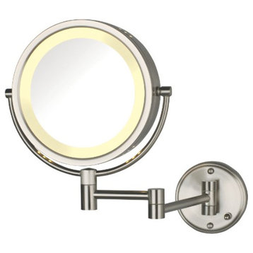 Jerdon HL75G 8.5-Inch Two-Sided Swivel Lighted Wall Mount Mirror w/ 8x Magnifica