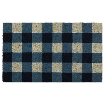 DII 30x18" Modern Coir Fabric Buffalo Check Doormat in Navy and Beige