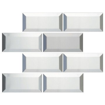 3"x6" Beveled Metallix Tile, Set of 32, Stainless Steel