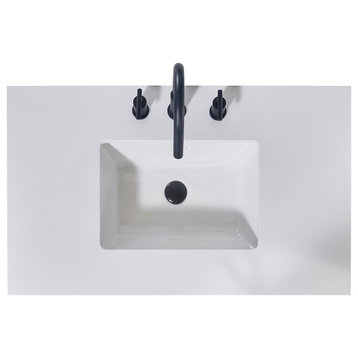 Edolo Engineered Stone Vanity Top, Snow White Apron With White Sink, 36"