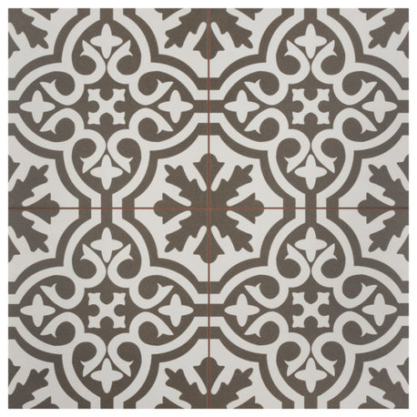 Berkeley Encaustic Ceramic Floor and Wall Tile, Charcoal Brown