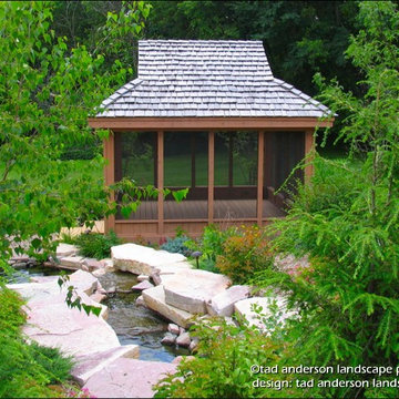 Tea House Retreat - Nestled Into Hillside.  Minnesota Porch Design.
