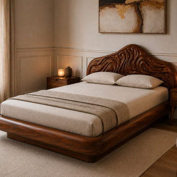 Luxury Handcrafted Solid Wood Platform Bed | Minimalist Modern Style Bedroom