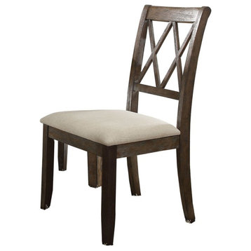 ACME Claudia Side Chair in Beige Linen & Salvage Brown