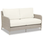 Sunset West Outdoor Furniture - Manhattan Loveseat With Cushions, Linen Canvas With Self Welt - The Manhattan Loveseat from Sunset West incorporates organic curves and sleek lines for a transitional take on outdoor living. Featuring a mid-rise back, its elegantly curved frame is expertly wrapped in all-weather premium resin wicker in Dove Grey.