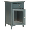 Kaavia One Drawer End Table With Glass Cabinet Dark Teal