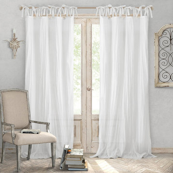 Jolie Sheer Tie Top Window Curtain, White, 52"x95"