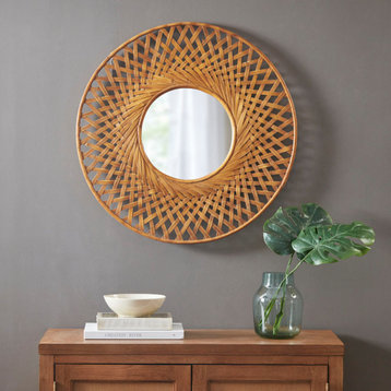 Madison Park Handmade Woven Bamboo Wall Mirror Art Decor