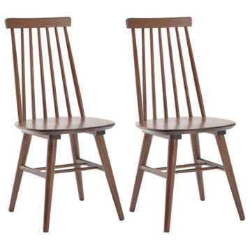 Set of 2 Farmhouse Spindle Wood Windsor Dining Chairs, Walnut