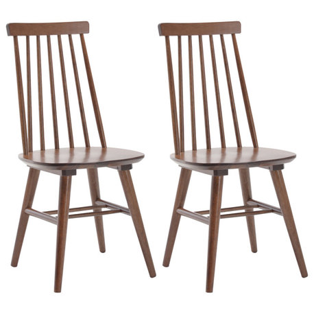 Set of 2 Farmhouse Spindle Wood Windsor Dining Chairs, Walnut