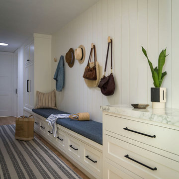 Built-In Mudroom Bench with Shiplap Wall and Storage Drawers | Organic Modern
