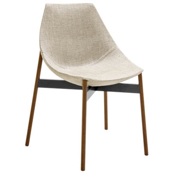 Gamma Side Chair, Upholstered, Light Beige Fabric and Walnut Legs