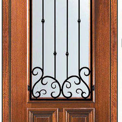 Prehung Single Door 96 Mahogany Valencia 2/3 Lite Wrought Iron - Front Doors
