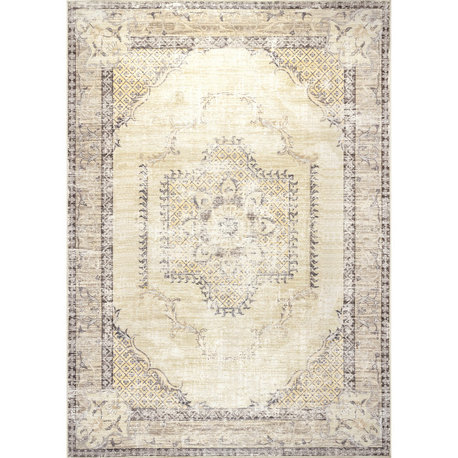 Nuloom Glenda Machine Washable Faded Medallion Area Rug, Cream 8'x10'