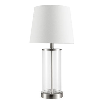Maya 21" Fillable Clear Glass Table Lamp With White Linen Shade