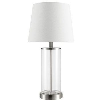 Maya 20" Fillable Clear Glass Table Lamp With White Linen Shade