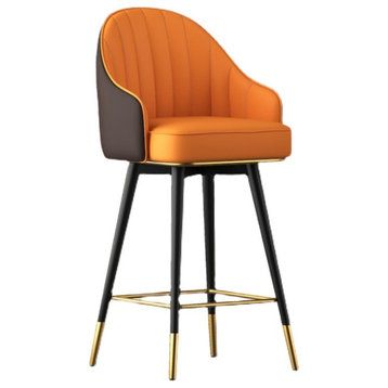 Modern Rotating High Bar Chair With Backrest, Orange Seat, W29.5"