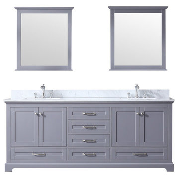 Dukes 80" Dark Grey Double Vanity, White Carrara Marble Top, Sinks,30" Mirrors