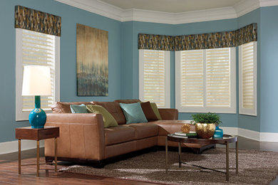 Living room - mid-sized traditional enclosed vinyl floor and brown floor living room idea in Other with blue walls, no fireplace and no tv