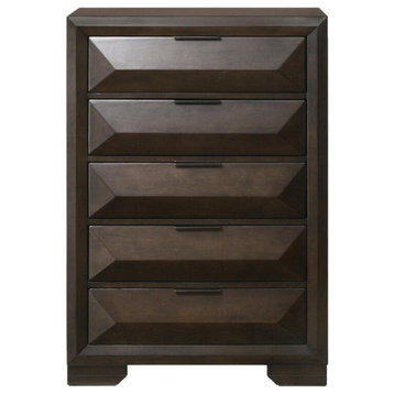 Benzara Wooden Chest With Dramatic Beveled Drawer Fronts, Espresso Brown
